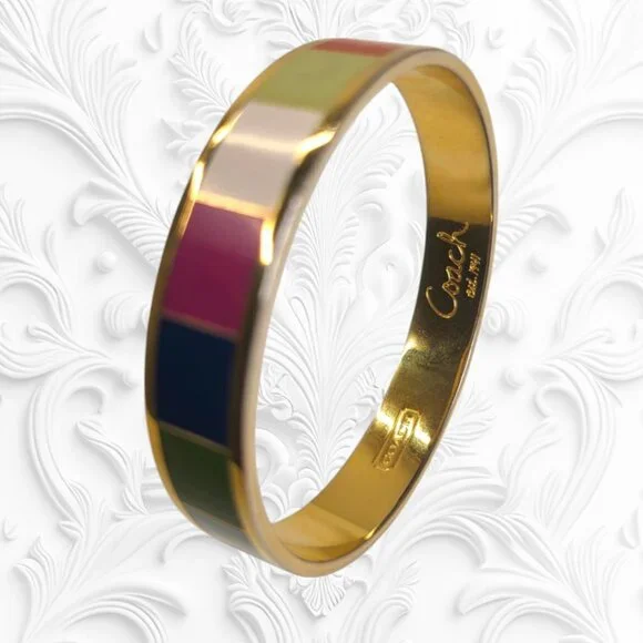 COACH VIntage 65th anniversary multicolor striped bracelet /bangle gold - Picture 2 of 5